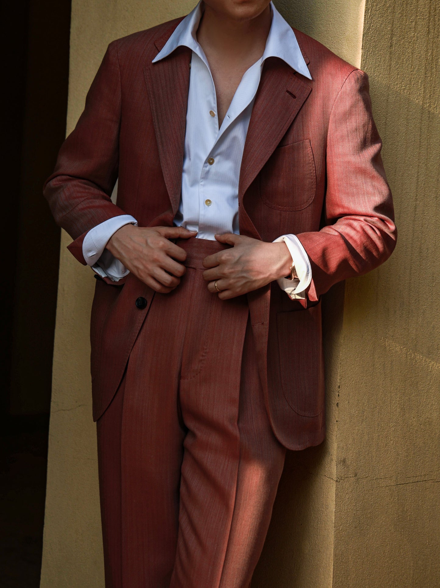 Coral herringbone suit 