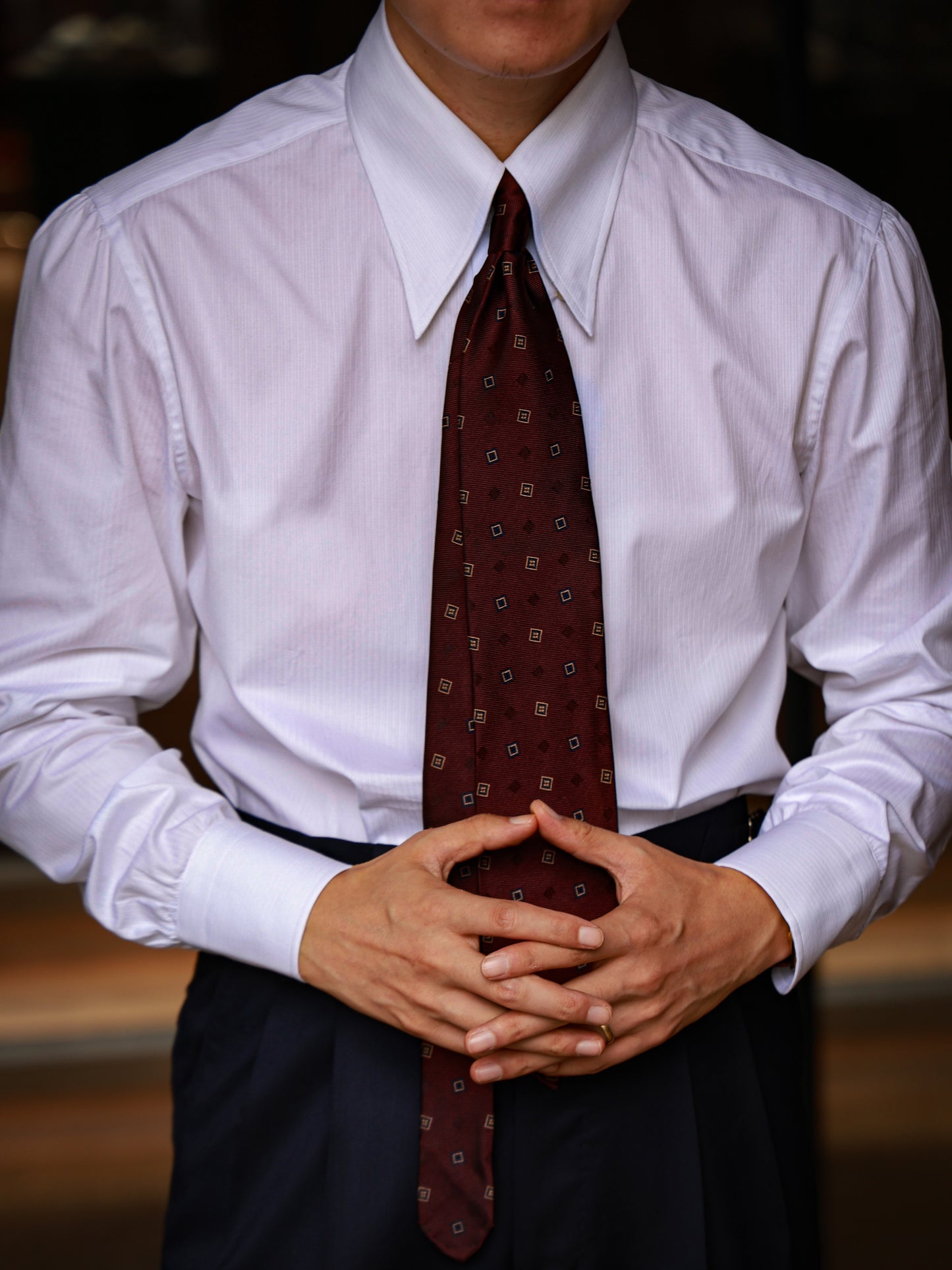 "Snowy White Wheat Ear Pattern" Godfather Collar Shirt 