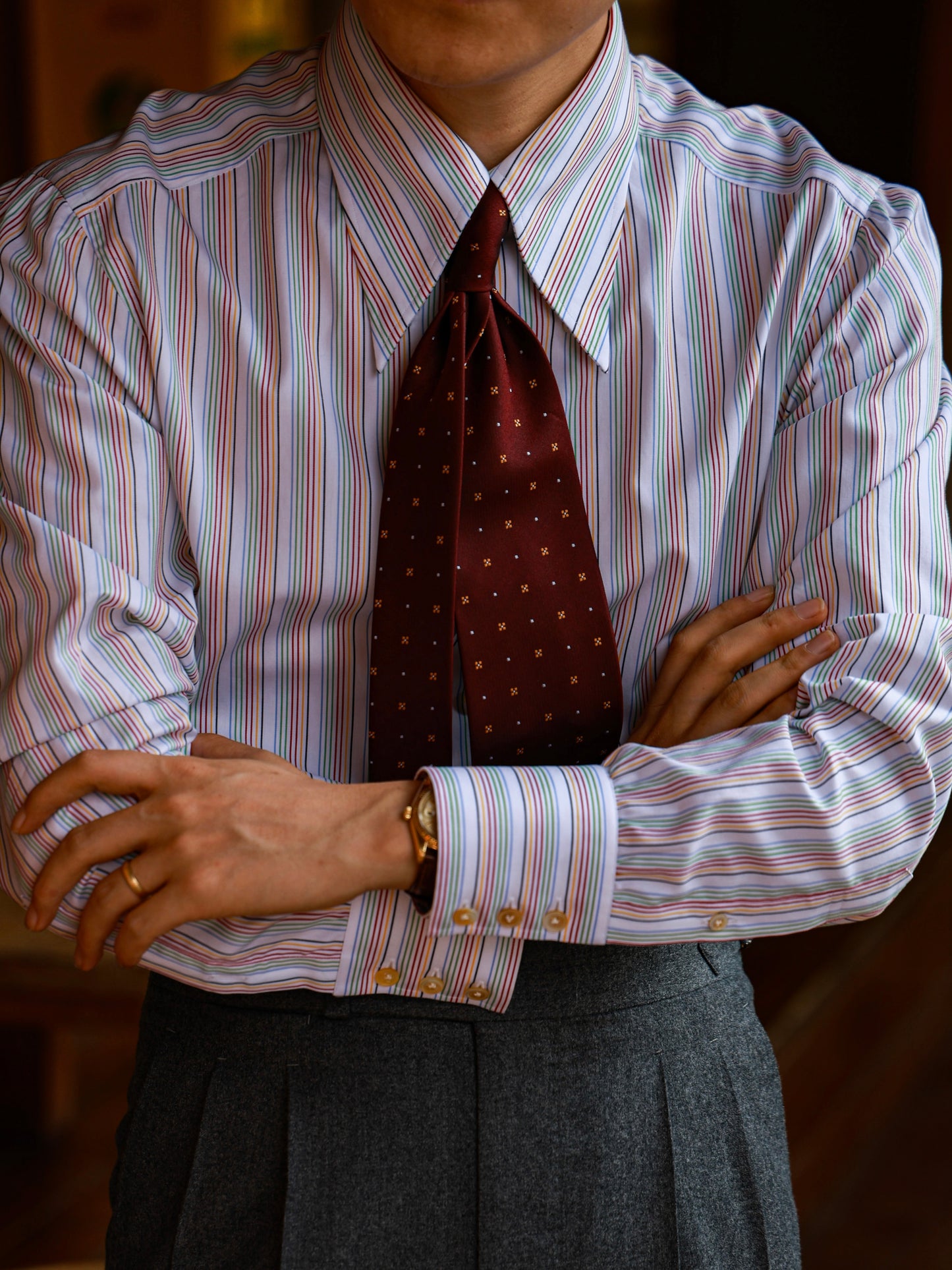 Handcrafted Long Point Collar Shirt — Capri Striped