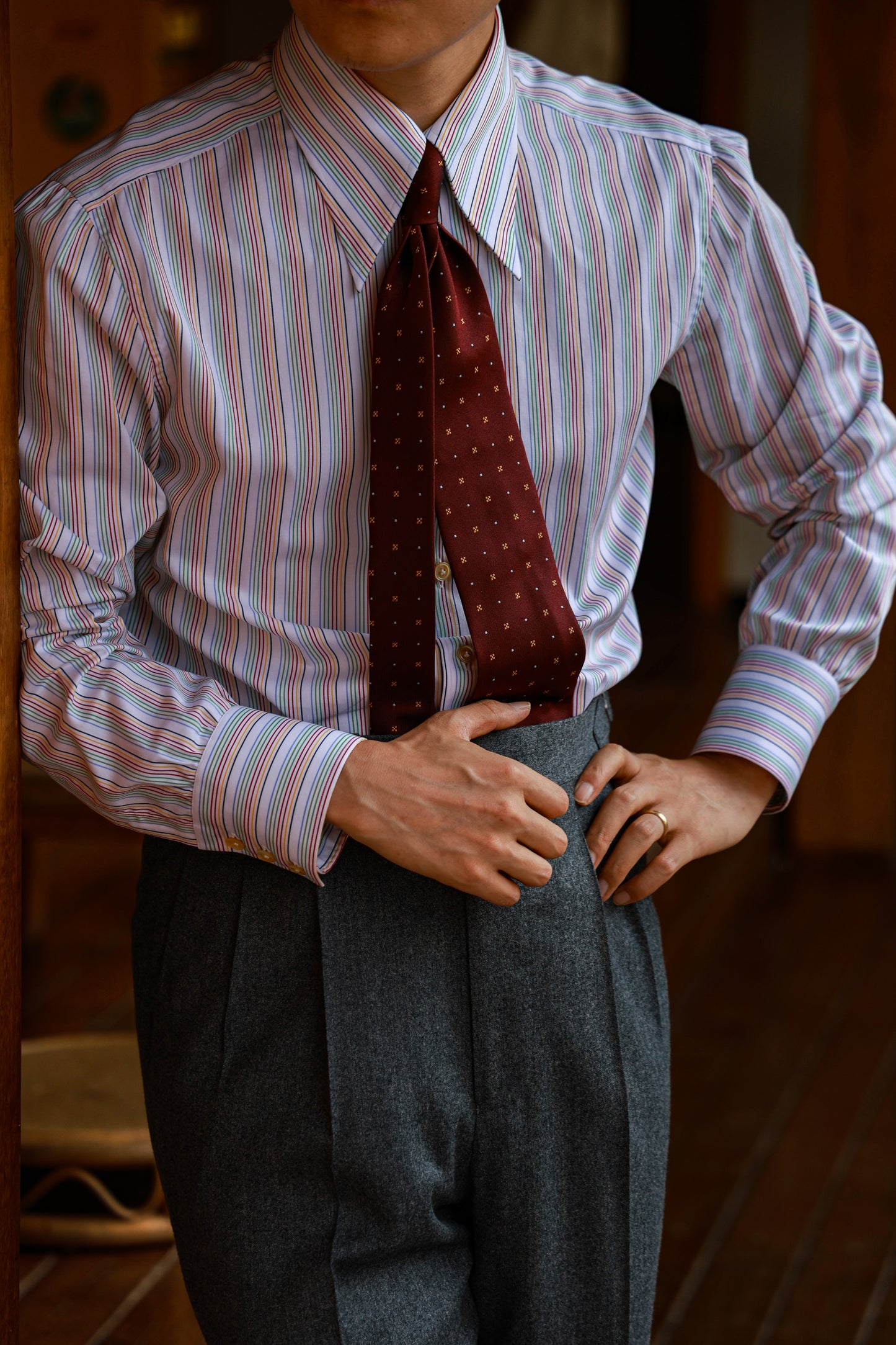 Handcrafted Long Point Collar Shirt — Capri Striped