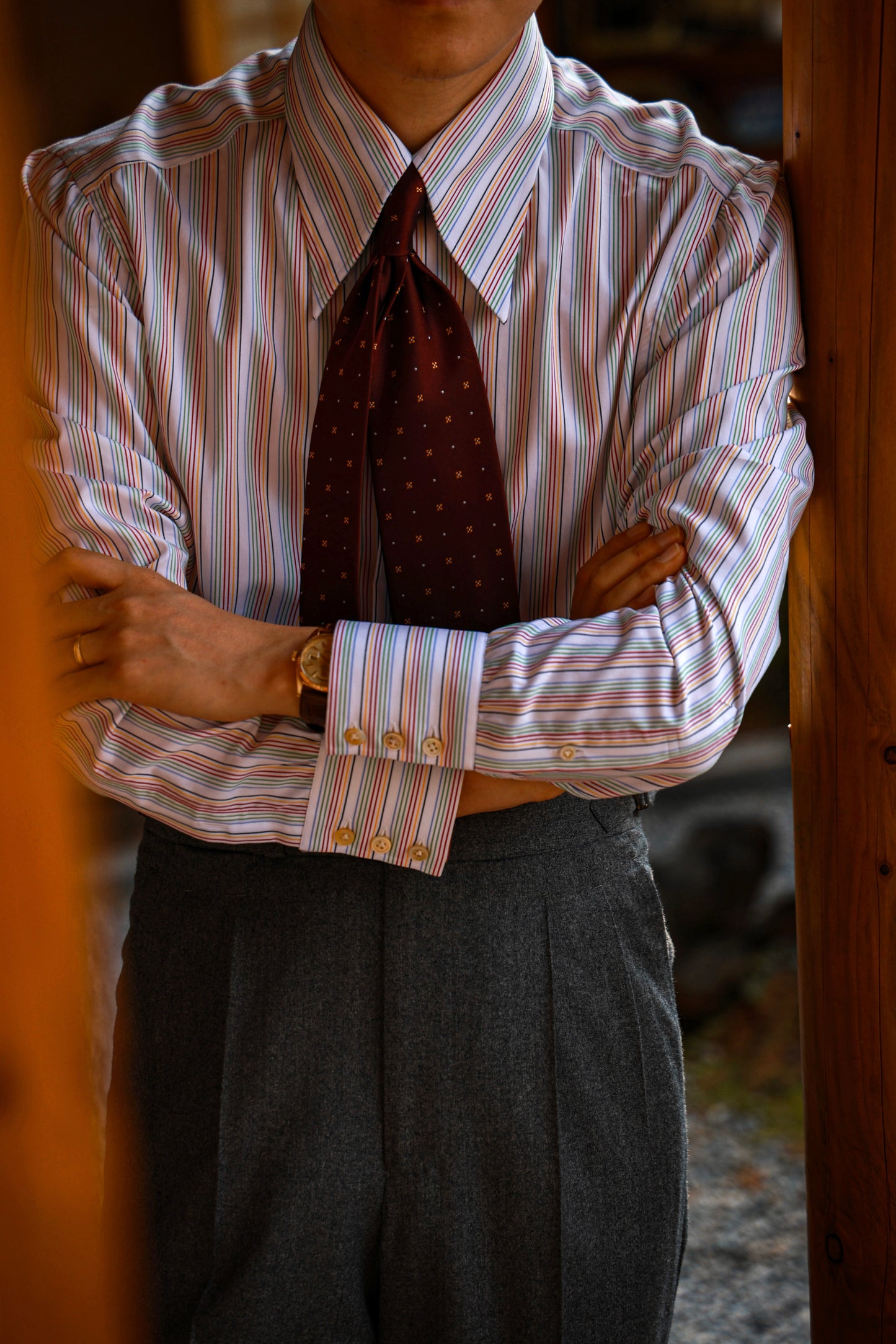 Handcrafted Long Point Collar Shirt — Capri Striped