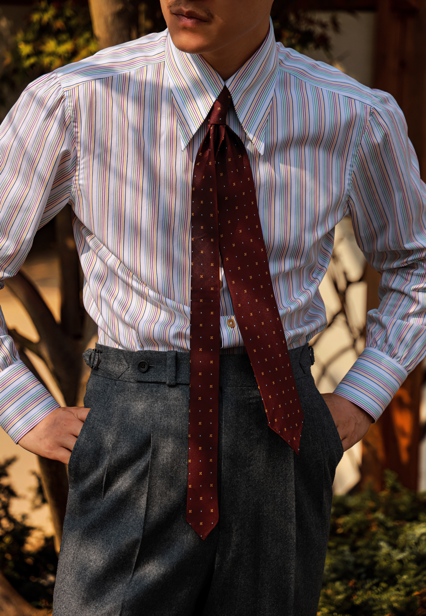 Handcrafted Long Point Collar Shirt — Capri Striped