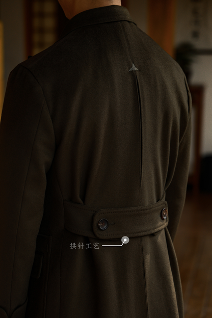 "Cedar Green" Peaked Lapel Polo Coat 