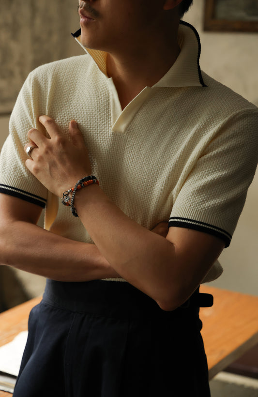 Buttonless Cotton Knitted Polo Off White