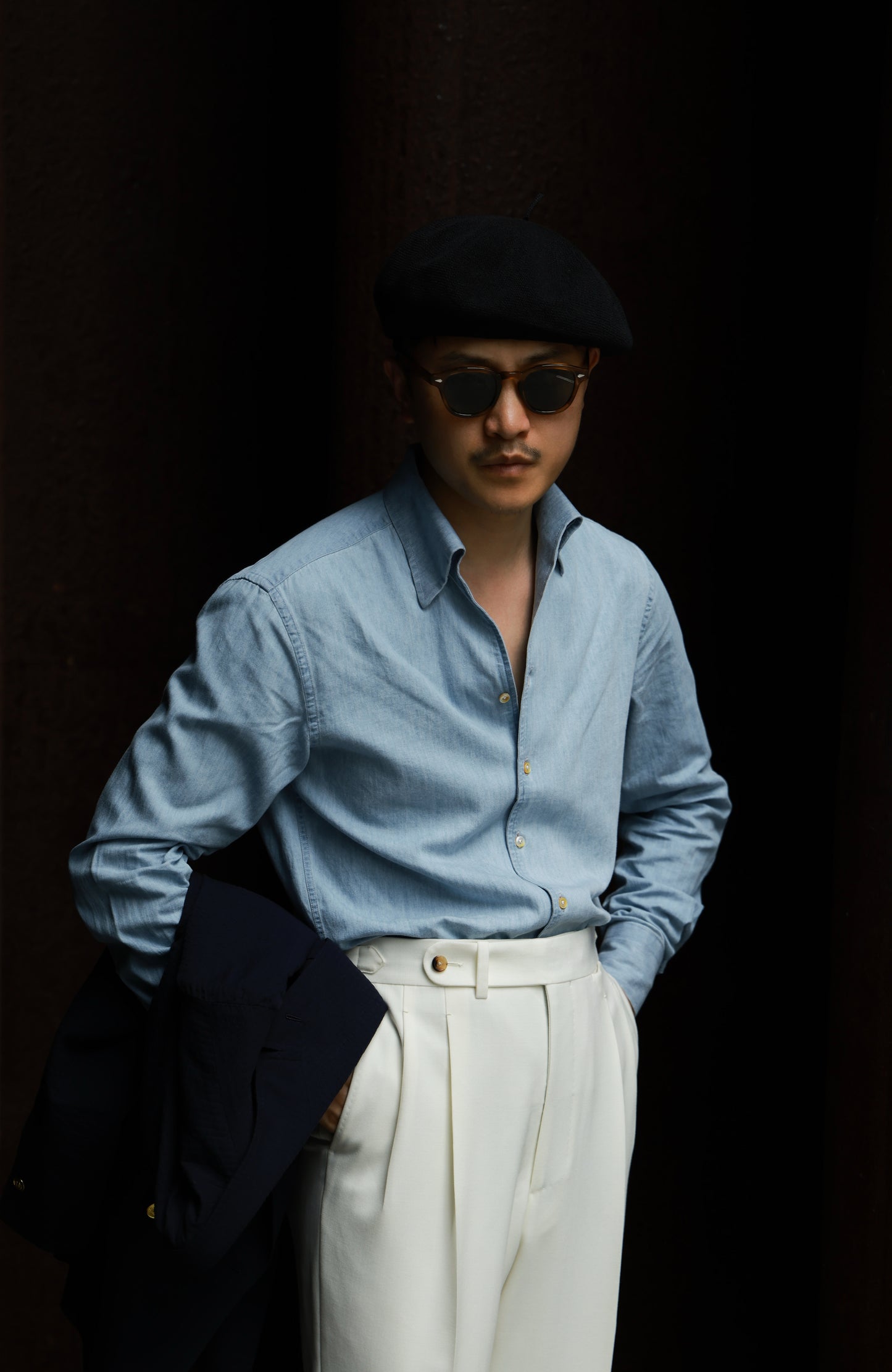 One-piece Collar Shirt — Washed Denim