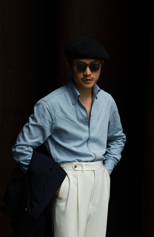 One-piece Collar Shirt — Washed Denim