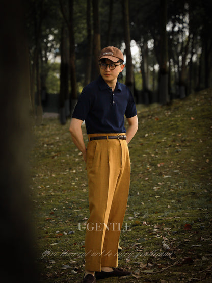 「Navy Blue」combed cotton Shell Buttons Knit Short-Sleeve Polo Shirt