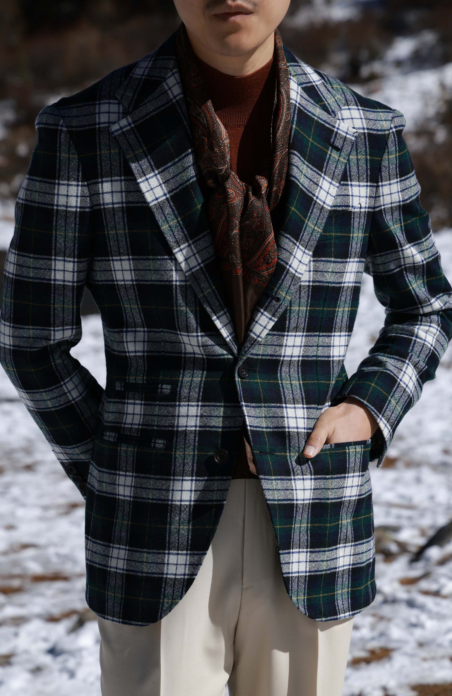 MOON Full-Canvas Single-Breasted Tweed Suit Jacket — Forest Green Check