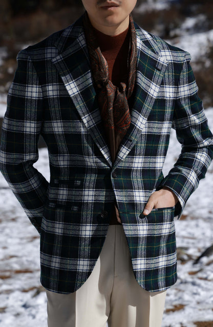 MOON Full-Canvas Single-Breasted Tweed Suit Jacket — Forest Green Check