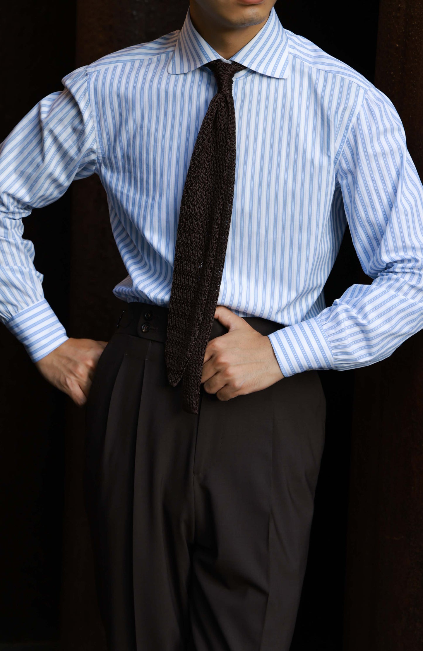 SÖKTAS Handcrafted Spread Collar Shirt — Capri Blue Stripe