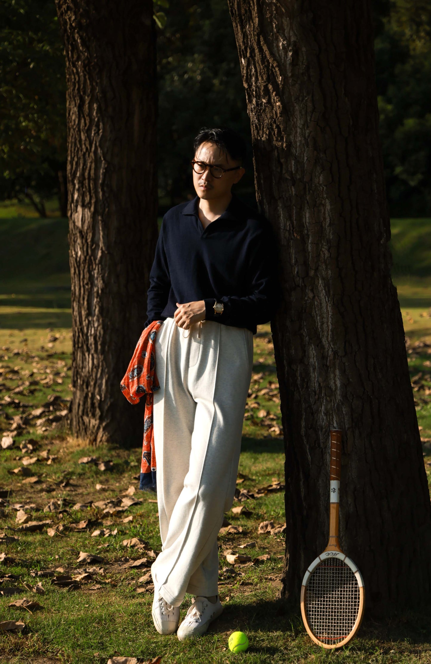 Cashmere Cotton One-Piece Polo Sweater — Midnight Blue