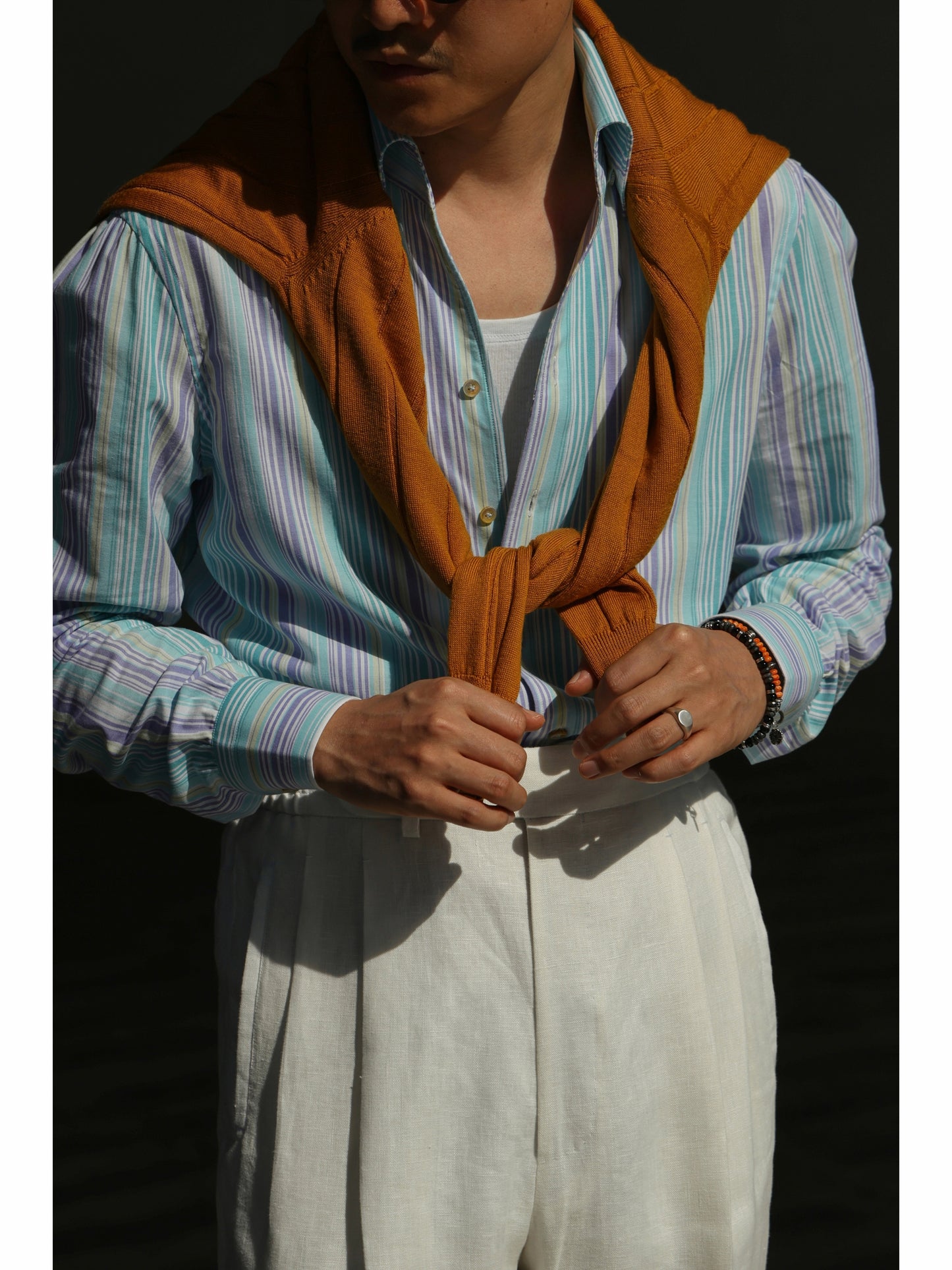 One-piece Collar Shirt — Santorini Turquoise stripe