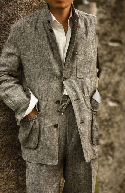Linen Teba Safari Jacket — Moss Field Green
