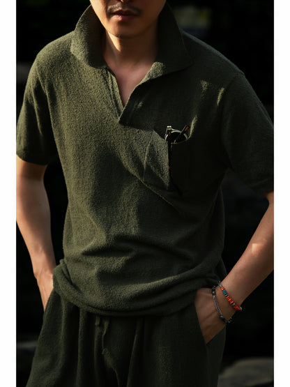 「Moss」Terry-Knit Combed-Cotton Short-Sleeve Polo Shirt in the set