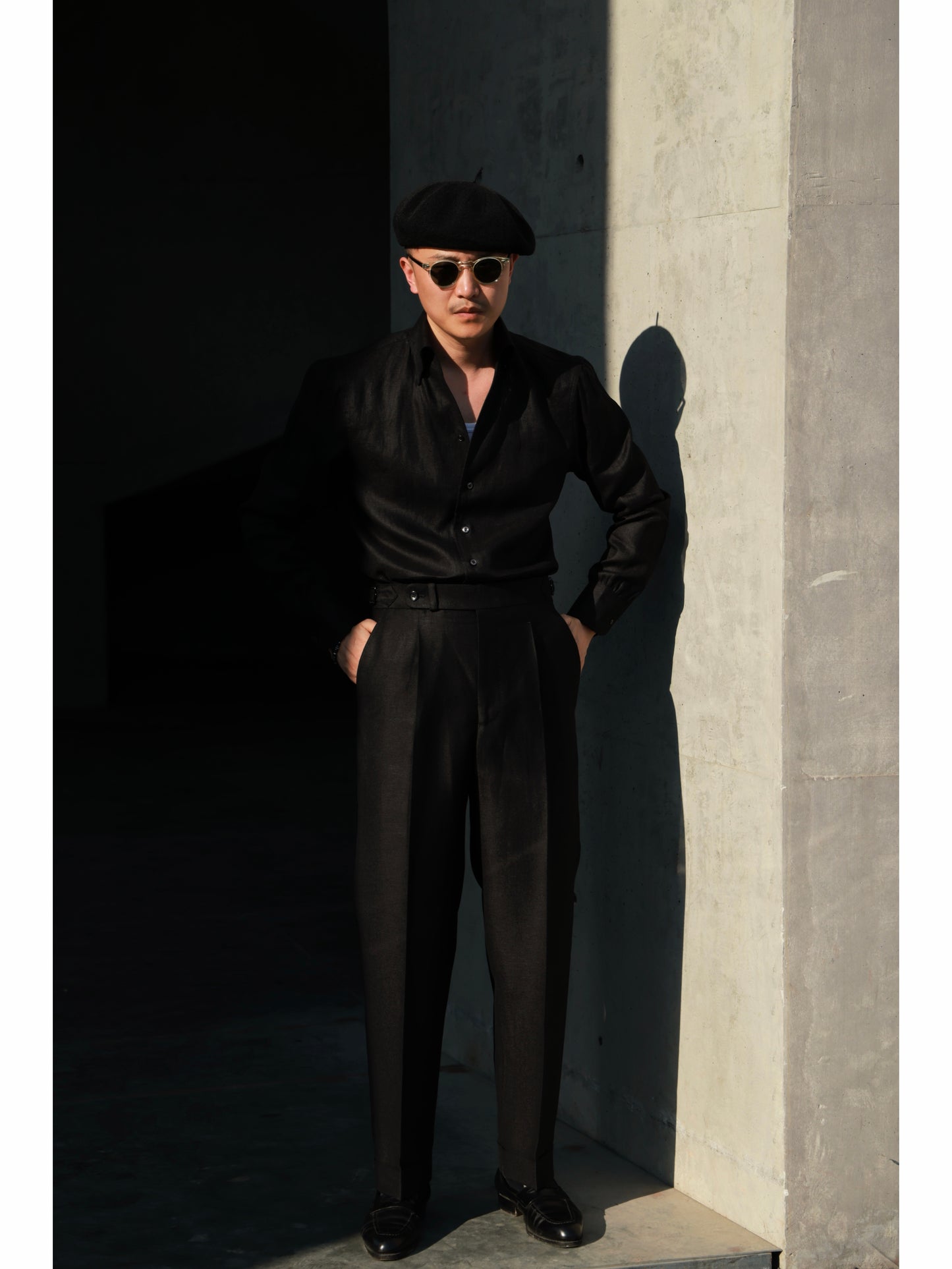 「Midnight Eclipse」Italian-style Vintage Pure linen One-piece Gentleman's Long-Sleeve Shirt