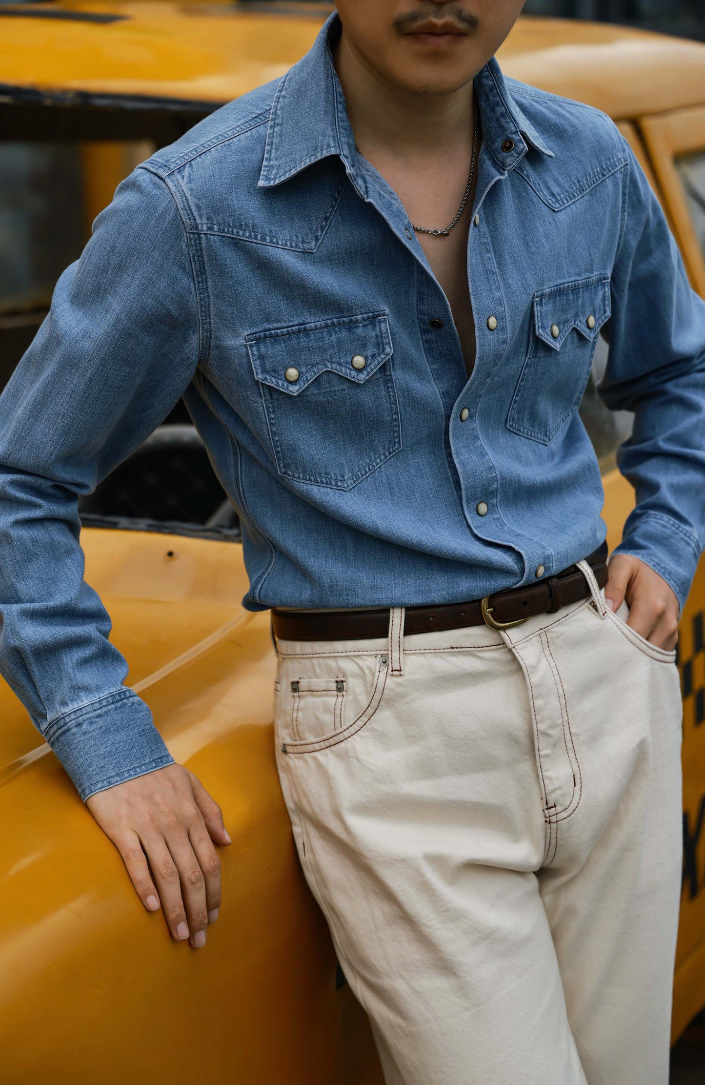 Handcrafted Mini-Point Collar Shirt — Heavy Washed Denim