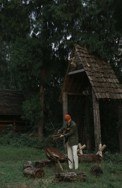 Heavy-Washed Cotton Herringbone Field Jacket — Forest Moss Green