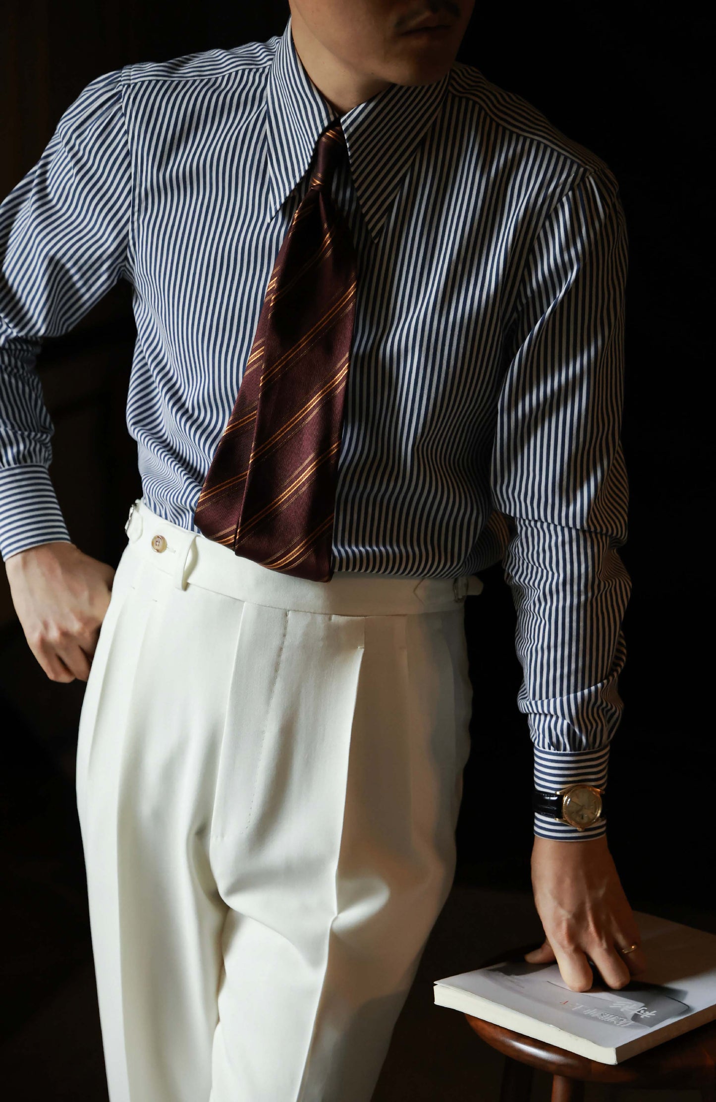 Brushed Cotton Wide-Spread Collar Shirt — Mist Blue Stripe