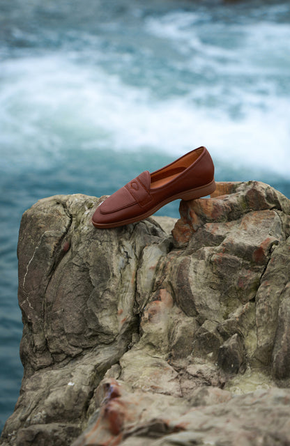 "Burgen Red" Deerskin Lychee Penny Loafer Loafers 