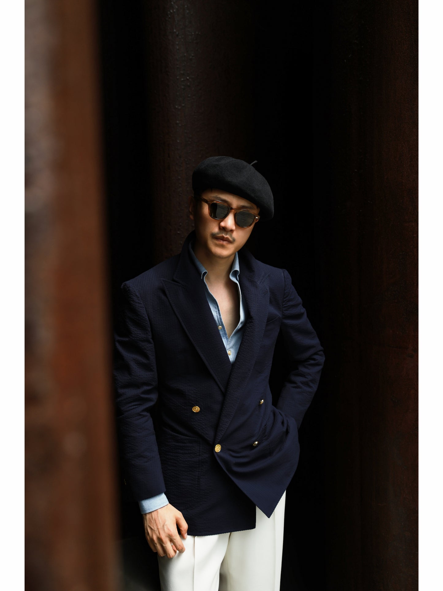 「Twilight Navy Blue」Half-Canvas & Milanese Buttonhole Seersucker Blazer