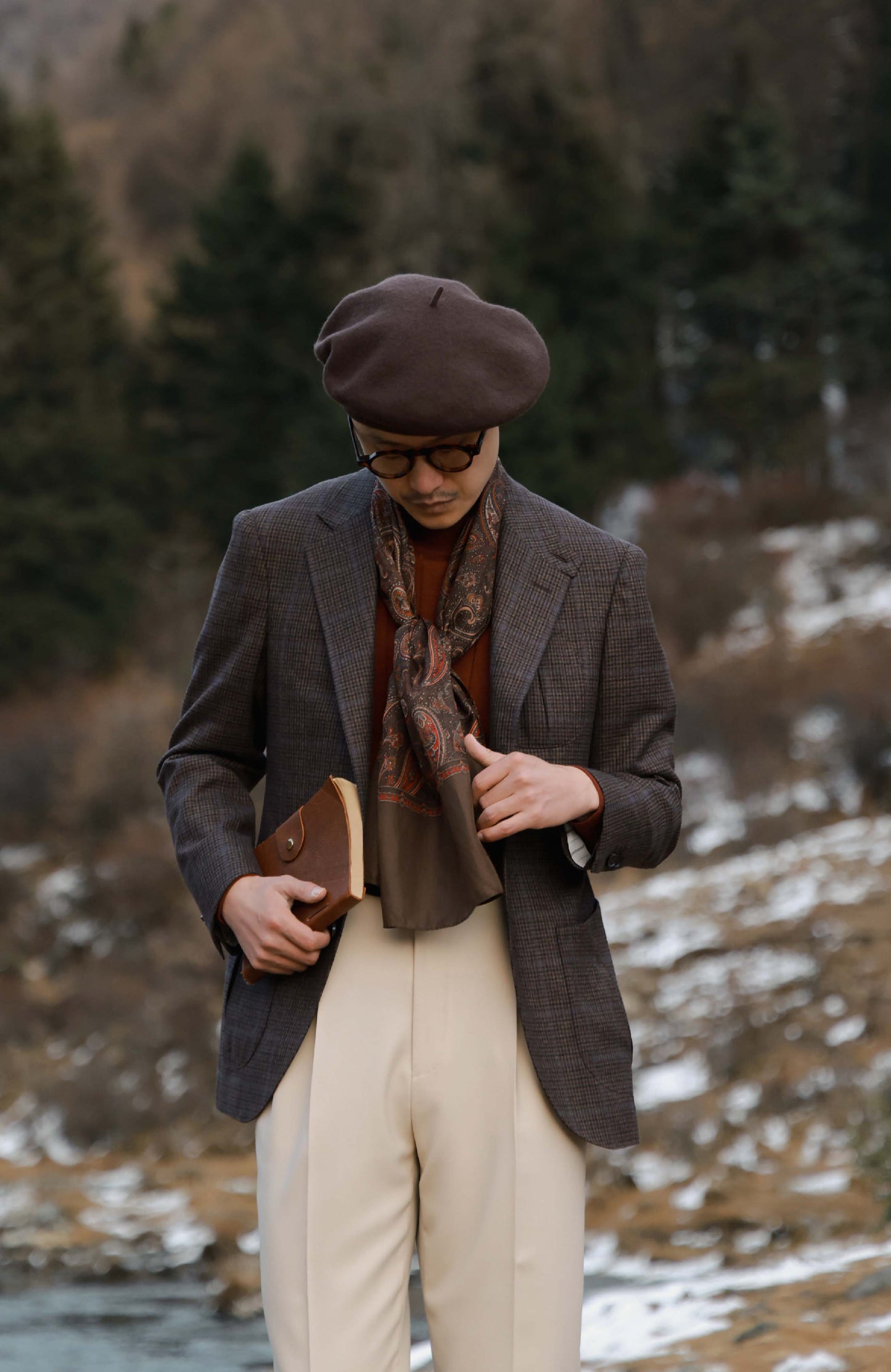 Half-Canvas Peak-Lapel Suit Jacket — Smoky Brown Check