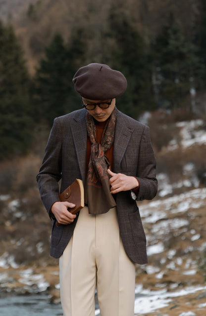 Half-Canvas Peak-Lapel Suit Jacket — Smoky Brown Check