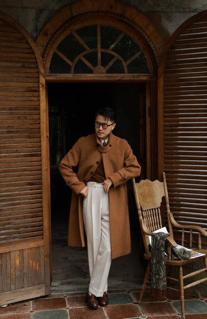 Camel Hair–Wool Blend Single-Breasted Balmacaan Overcoat — Terracotta