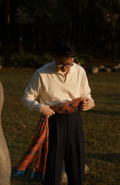 Cashmere Cotton One-Piece Polo Sweater —  Off White