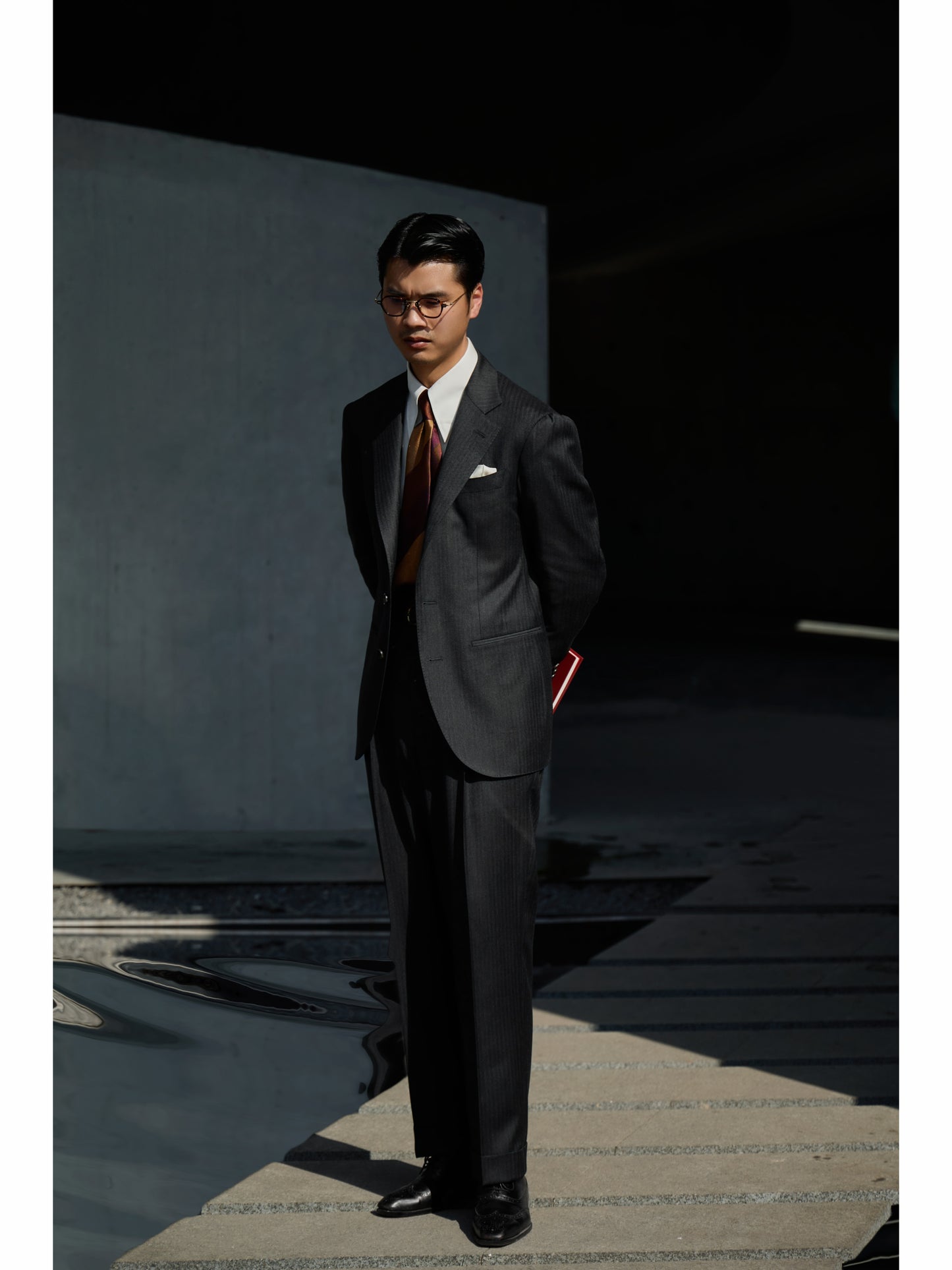 「Ink Herringbone」Italian-style Half-canvass Pure wool Suit Jacket