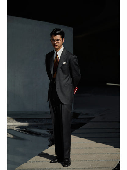 「Ink Herringbone」Italian-style Half-canvass Pure wool Suit Jacket