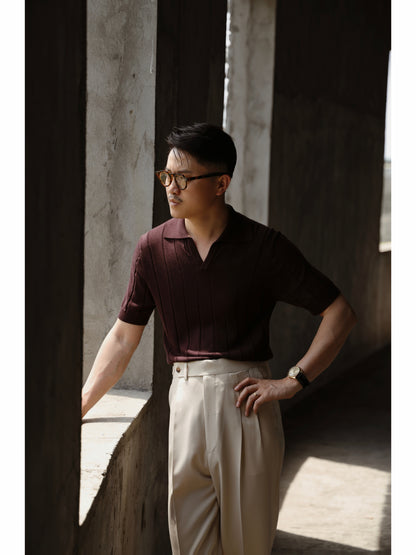 「Brownie」Mulberry silk-cashmere blend knitted Unisex Knit Short-Sleeve Polo Shirt