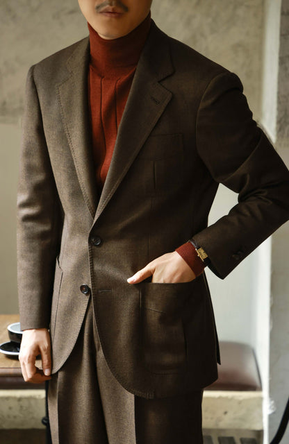 Half-Canvas Single-Breasted Suit Jacket — Flannel Cigar Brown