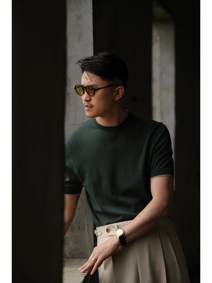 「Snow-Capped Spring」Natural Cotton-Silk Blend Italian-Inspired Vintage Unisex Knit Short-Sleeve Polo Shirt