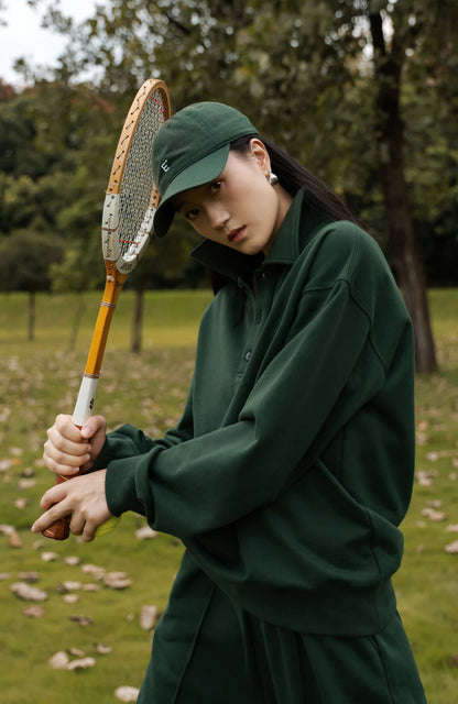 Unisex Long Sleeve Polo Sweatshirt — Moss Green