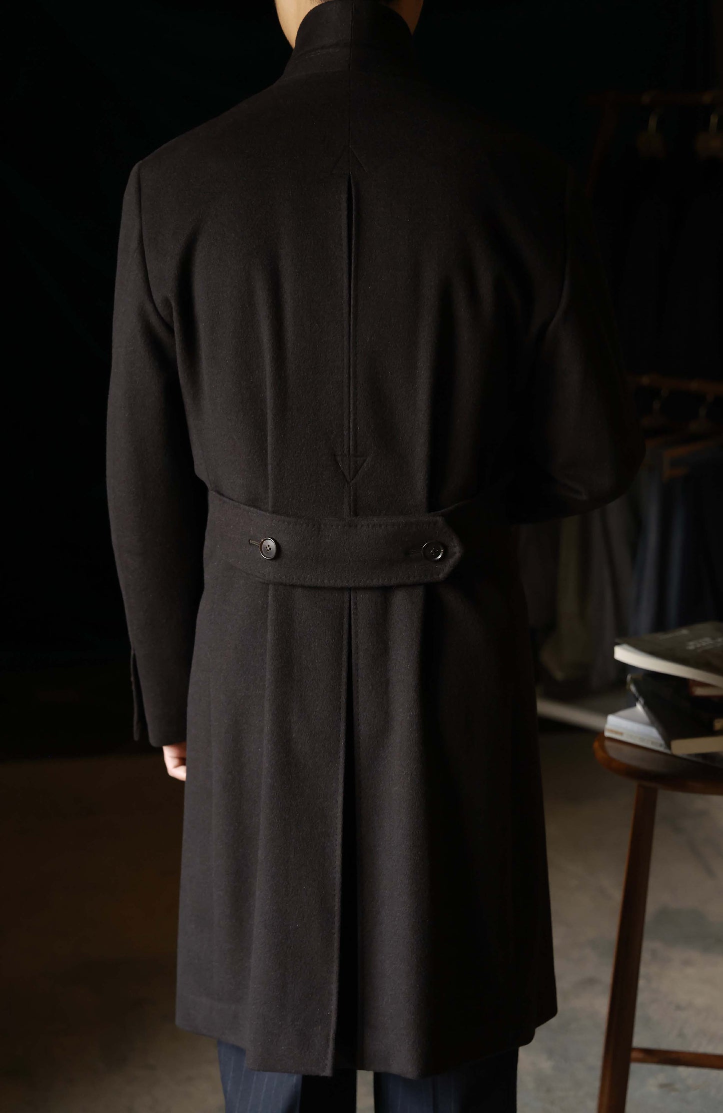 Half-Canvas Single-Breasted Wool Notched-Lapel Modified Chesterfield Overcoat — Ebony Brown