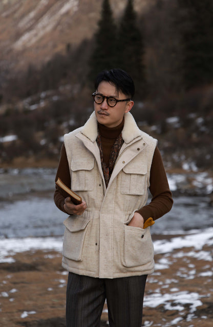 Speckled-Wool Goose-Down Alpine Jacket with Detachable Sleeves — Sand White