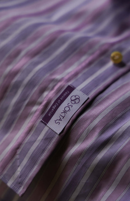 SÖKTAS Cotton Handcrafted Button-Down Collar Shirt — Provence lavender Stripe