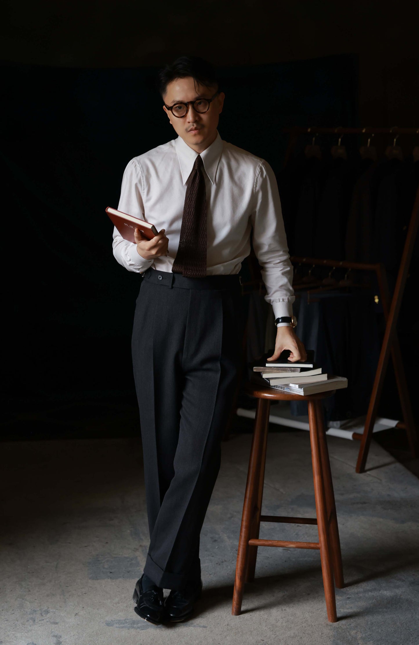 Heavyweight Cavalry Twill Wool High-Waisted Suit Trousers with Parisian Side Adjusters — Graphite Grey
