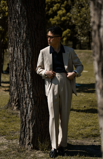 Lightweight Half-Canvas Single-Breasted Suit Jacket — Sandstone Mist