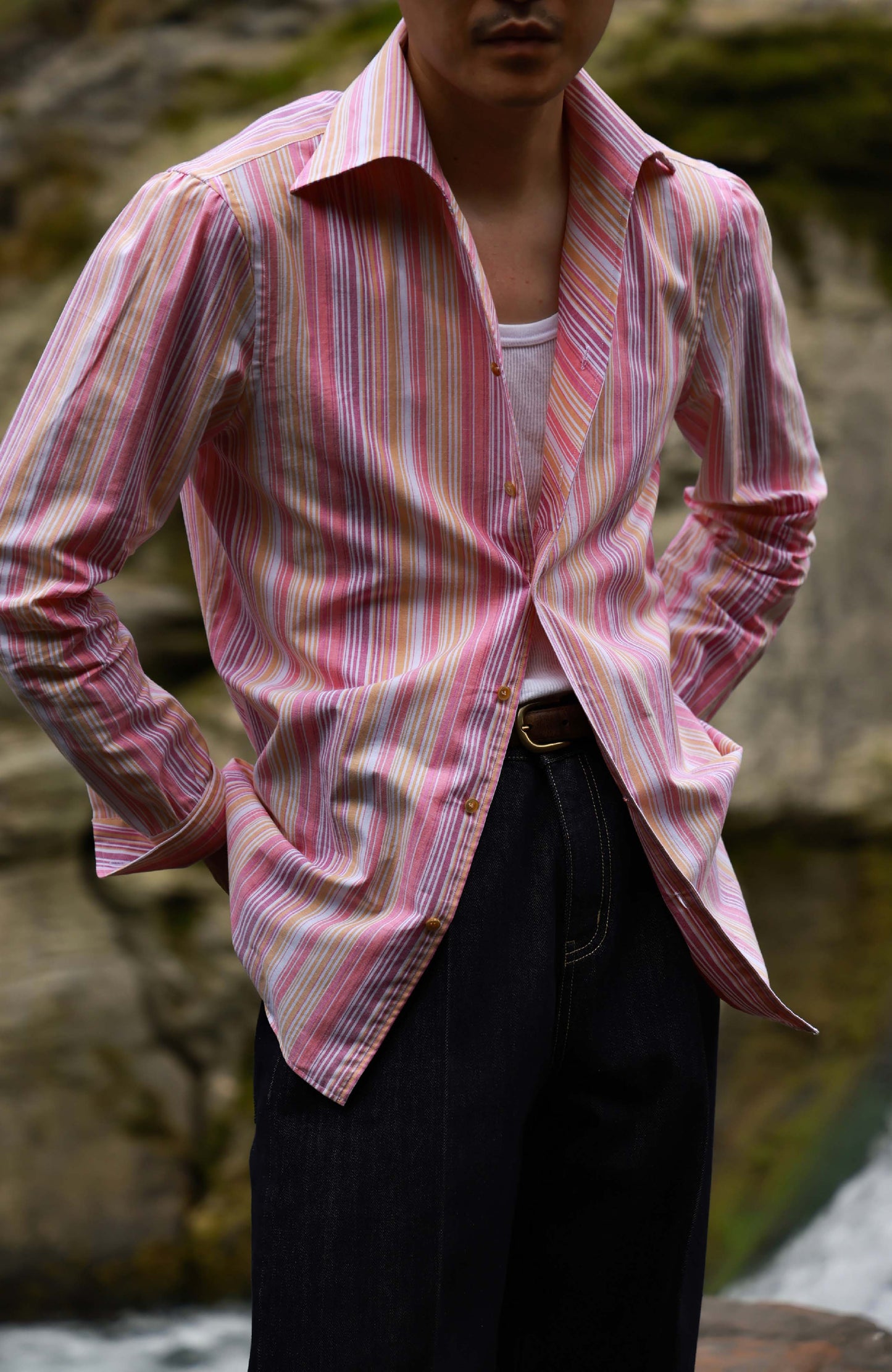 One-Piece Collar Cotton Shirt — Sicilian Pink Stripe