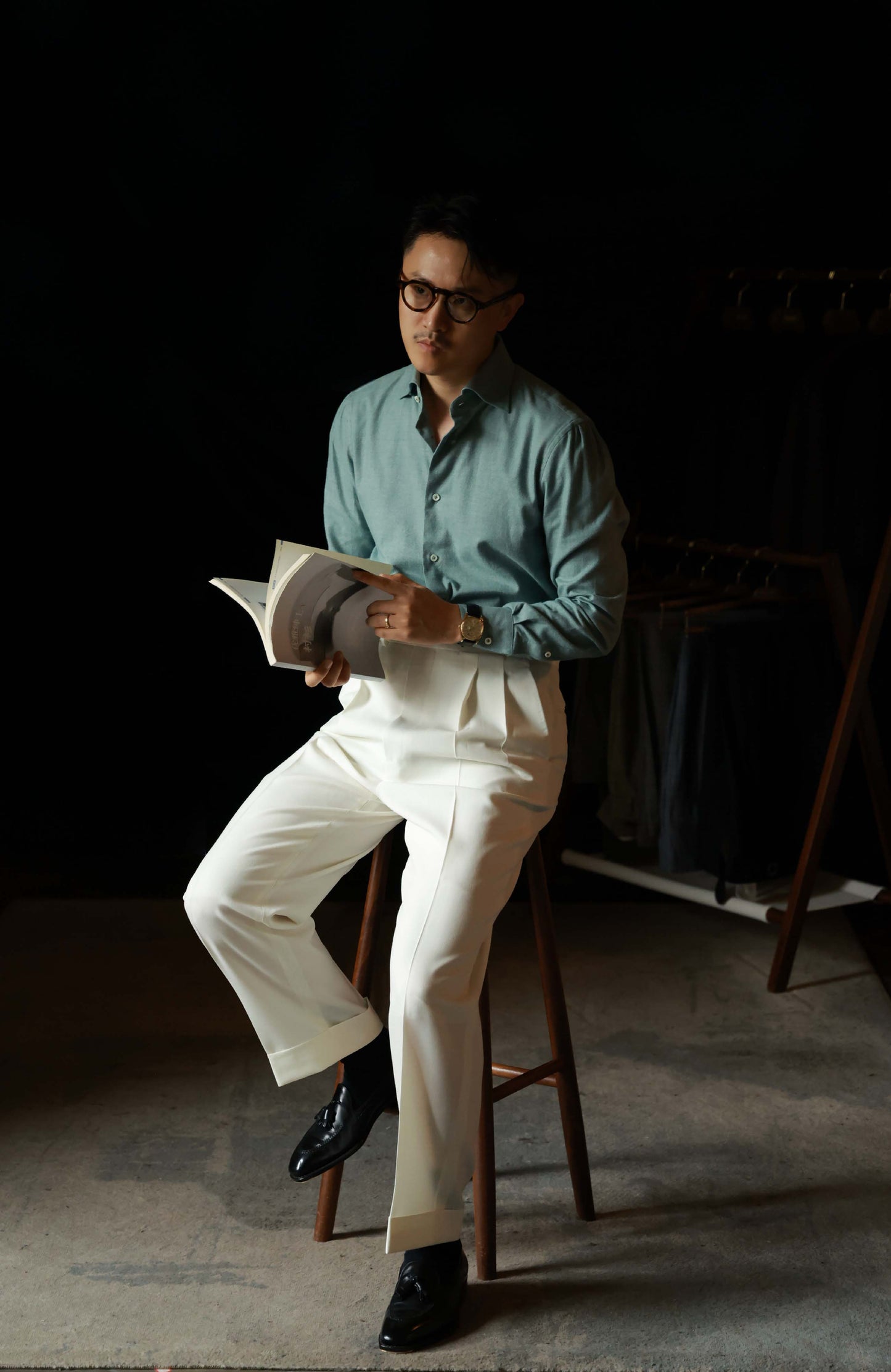 Brushed Cotton Wide-Spread Collar Shirt — Misty Green