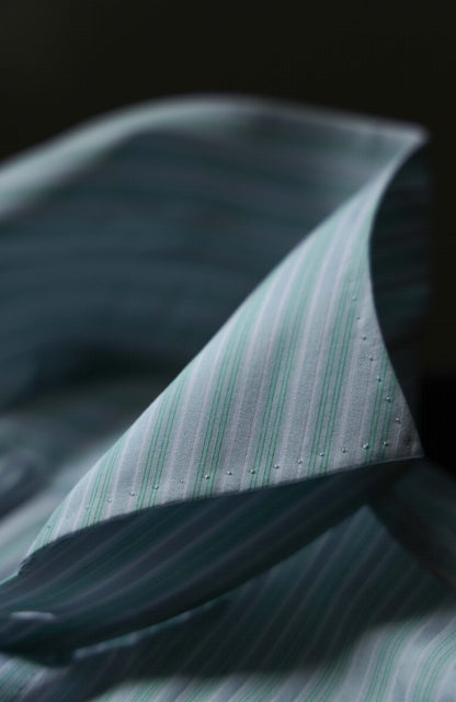 SÖKTAS Cotton Handcrafted Cutaway Collar Shirt — Tuscan Green Stripe