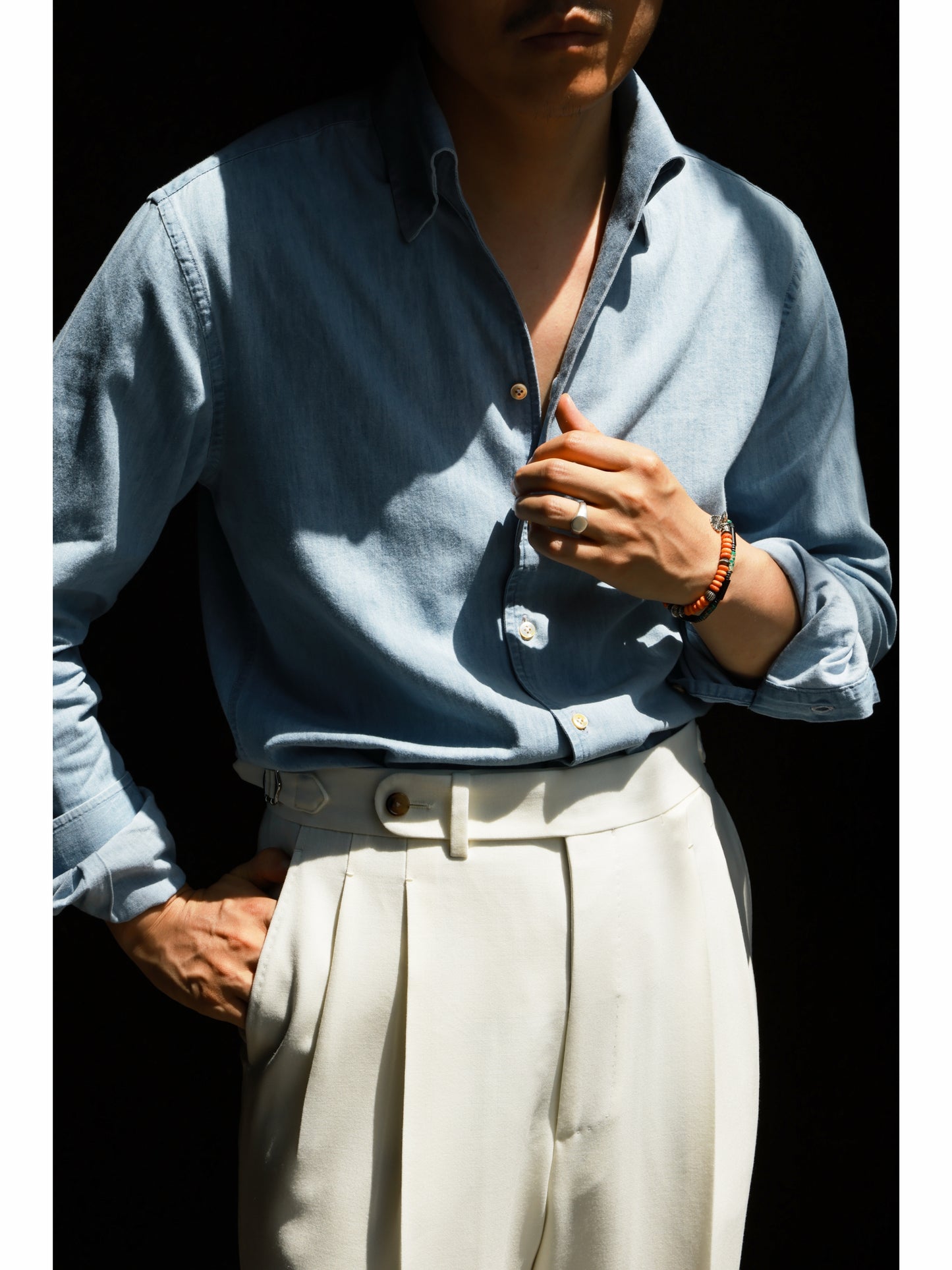 One-piece Collar Shirt — Washed Denim