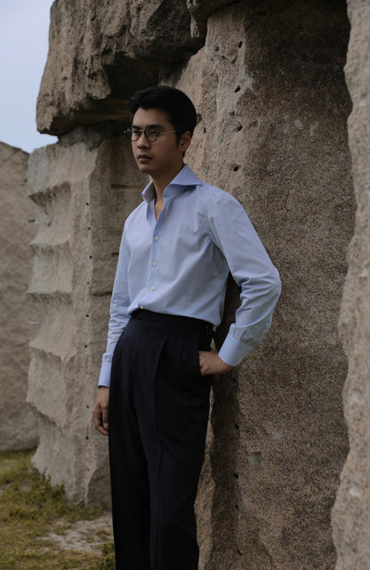 CANCLINI Cotton Handcrafted Spread Collar Shirt — Dawn Mist Blue