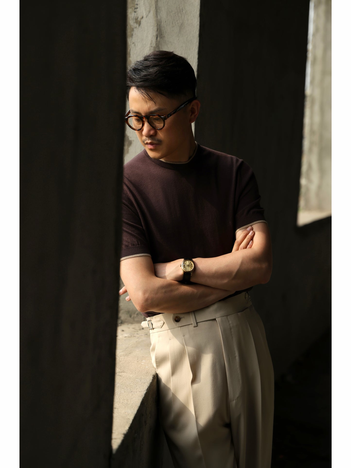 「Hazelnut Mousse」Natural Cotton-Silk Blend Italian-Inspired Vintage Unisex Knit Short-Sleeve Polo Shirt