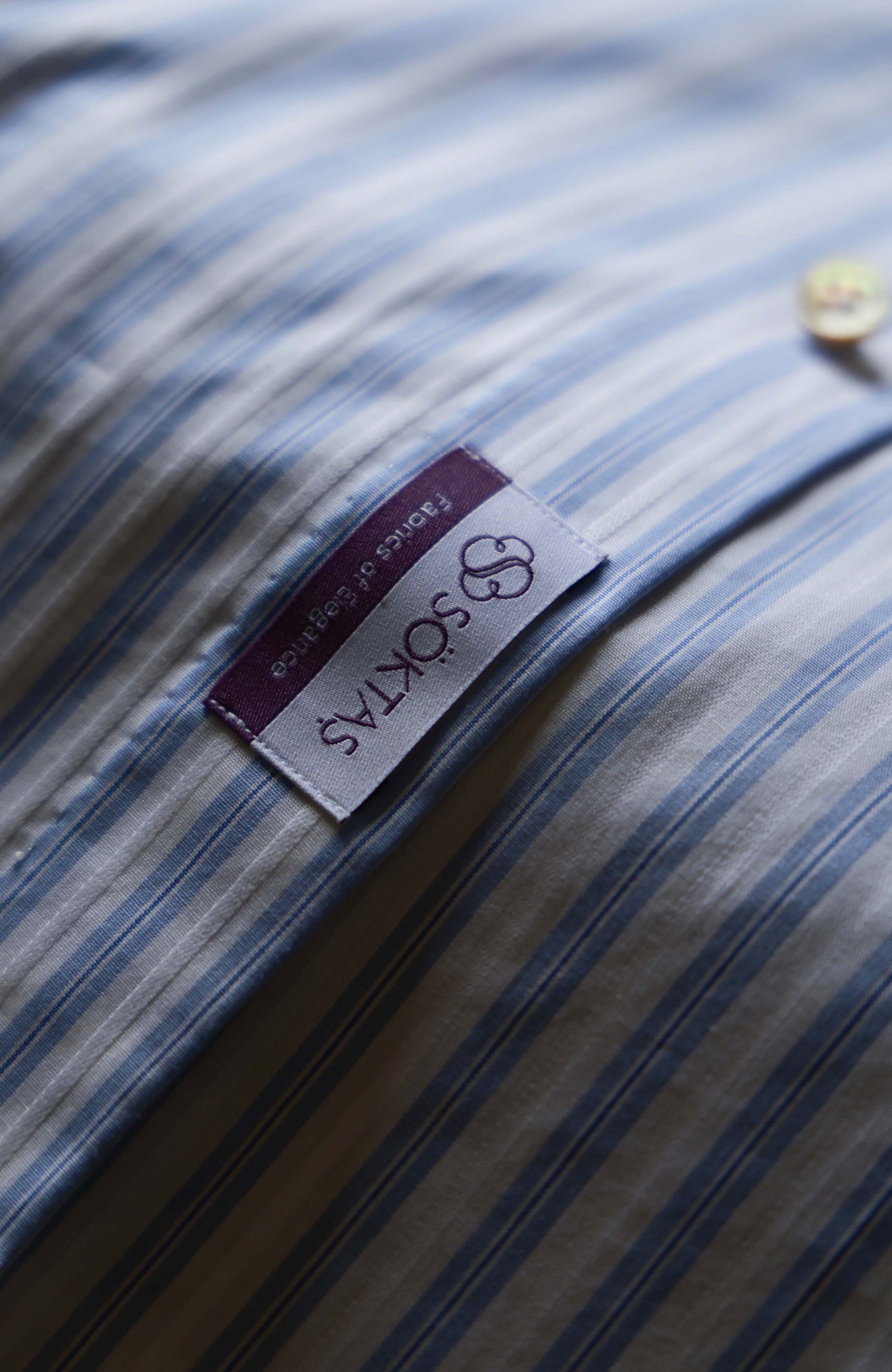 SÖKTAS Cotton Handcrafted Button-Down Collar Shirt — Capri Blue Stripe