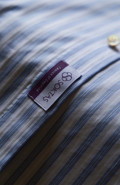 SÖKTAS Cotton Handcrafted Button-Down Collar Shirt — Capri Blue Stripe