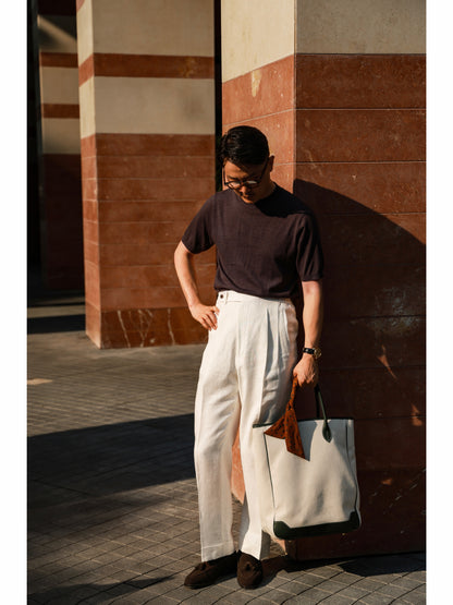 「Berry Espresso」Lambswool Blend for Cloud-Touch Mock Neck Short-Sleeve T-Shirt