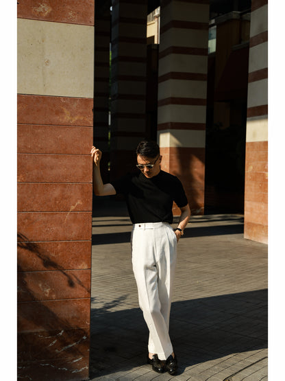 「Twilight Teal」Lambswool Blend for Cloud-Touch Mock Neck Short-Sleeve T-Shirt