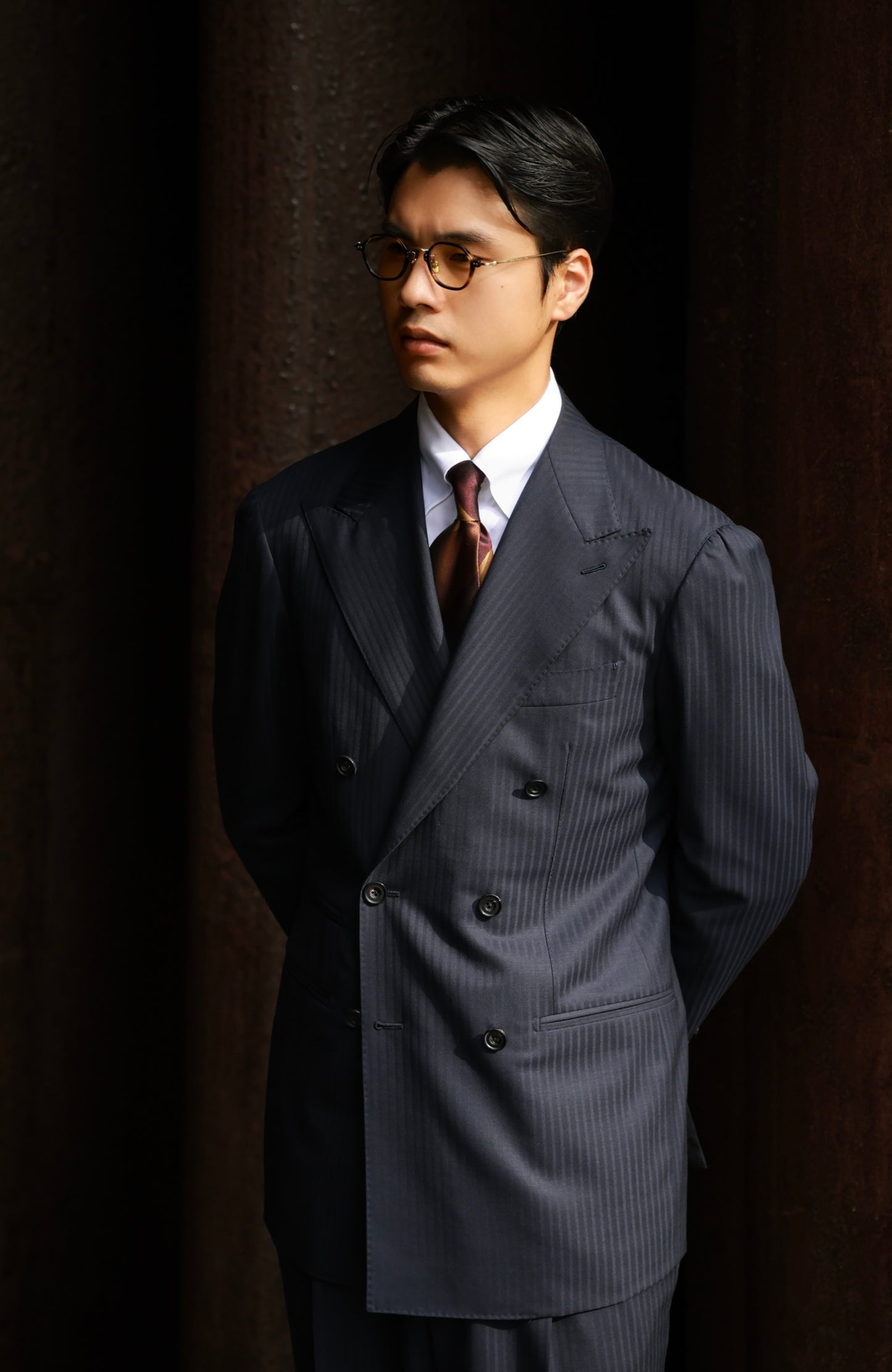 Suit Jacket with Full-Canvas and Notched Lapel(DORMEUIL)  — Pencil navy stripe